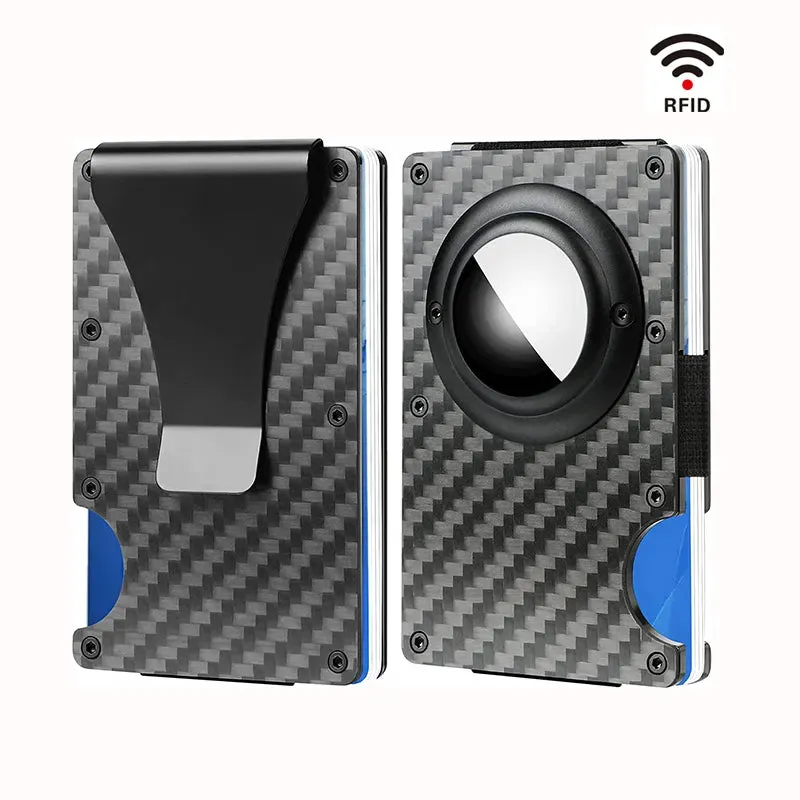 Carbon Fiber RFID Protection Metal Card & Cash Wallet with Air-Tag Holder