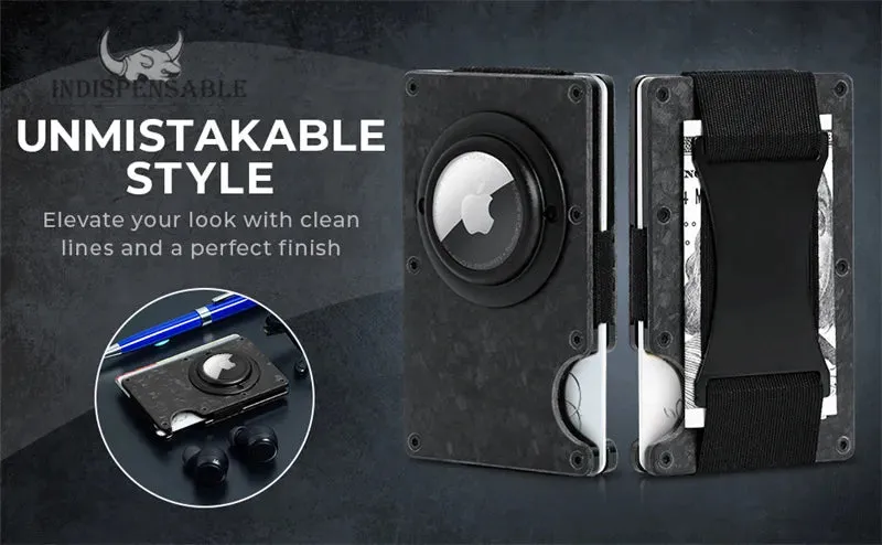 Carbon Fiber RFID Protection Metal Card & Cash Wallet with Air-Tag Holder