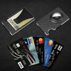 Carbon Fiber RFID Protection Metal Card & Cash Wallet with Air-Tag Holder