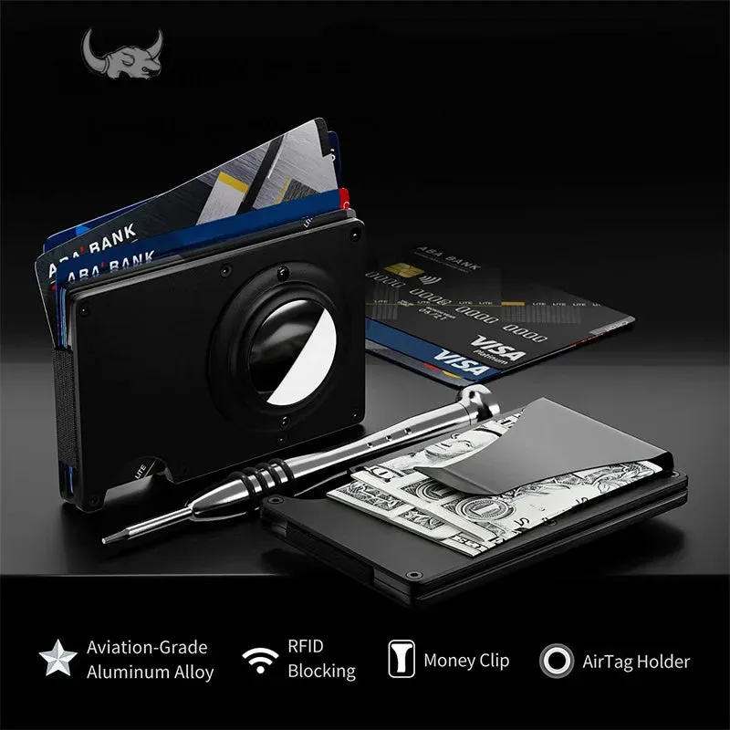 Carbon Fiber RFID Protection Metal Card & Cash Wallet with Air-Tag Holder