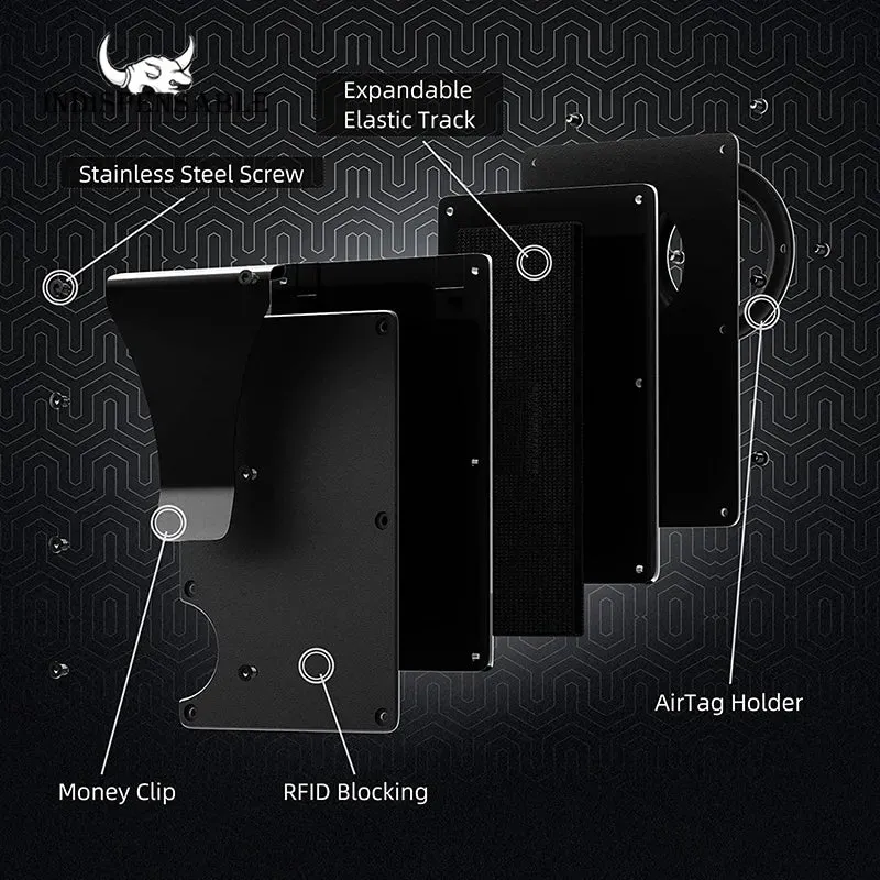 Carbon Fiber RFID Protection Metal Card & Cash Wallet with Air-Tag Holder
