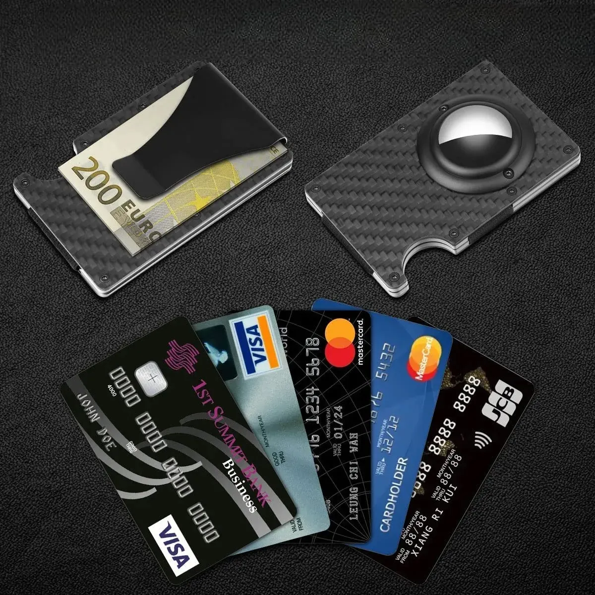 Carbon Fiber RFID Protection Metal Card & Cash Wallet with Air-Tag Holder