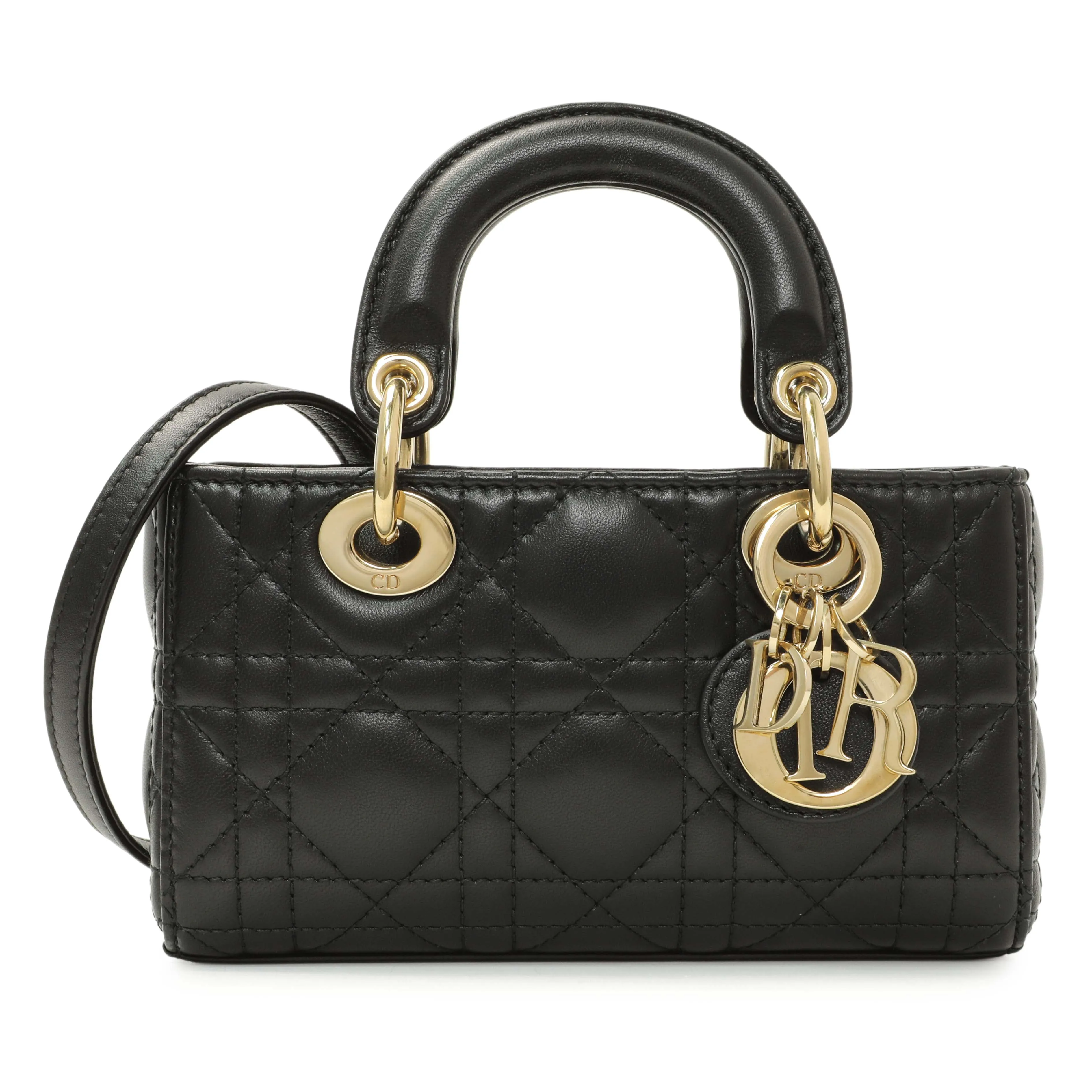 Christian Dior Black Lambskin Cannage Micro Lady D-Joy