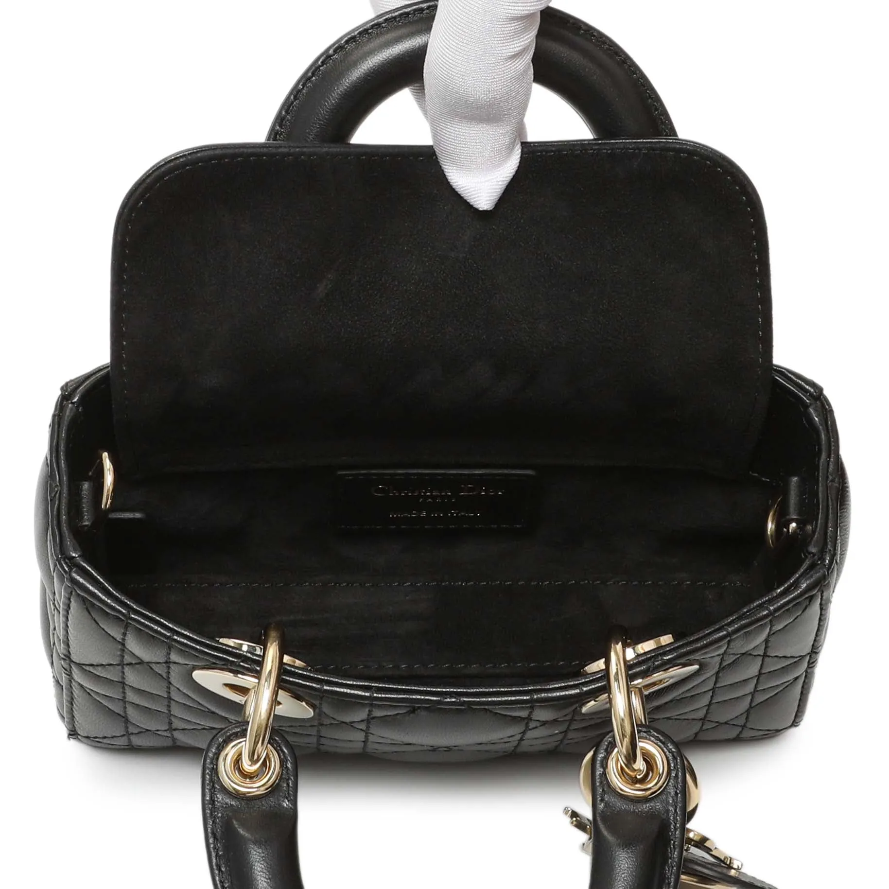 Christian Dior Black Lambskin Cannage Micro Lady D-Joy