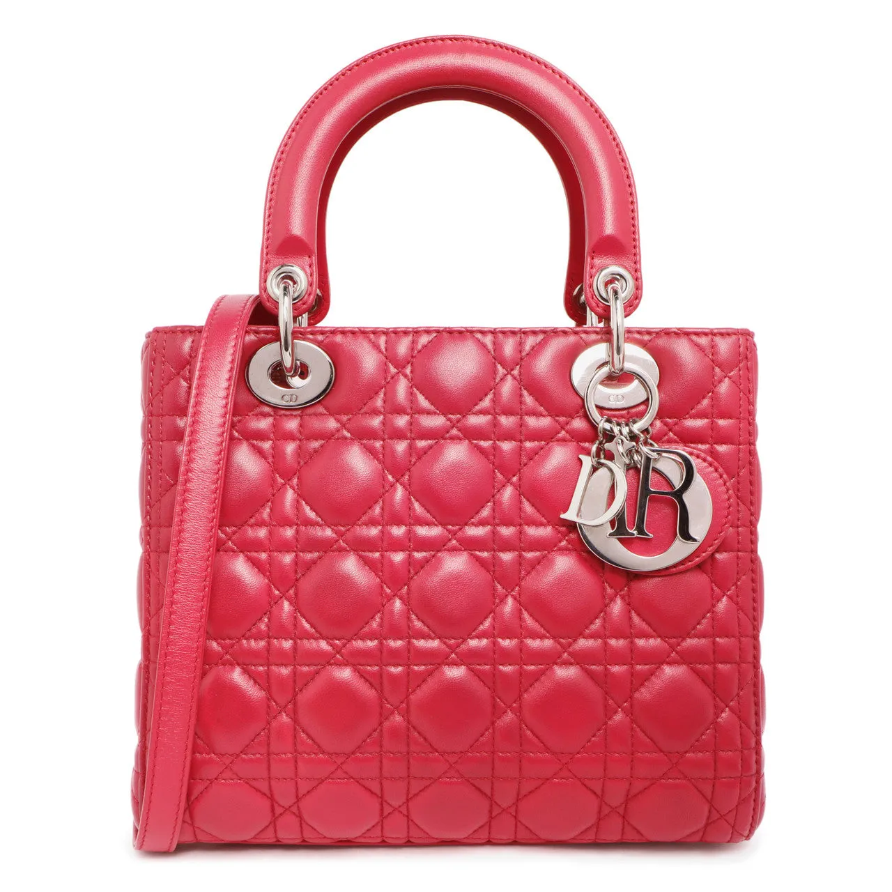 Christian Dior Fuchsia Lambskin Cannage Medium Lady Dior