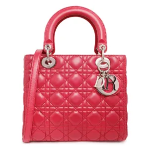 Christian Dior Fuchsia Lambskin Cannage Medium Lady Dior