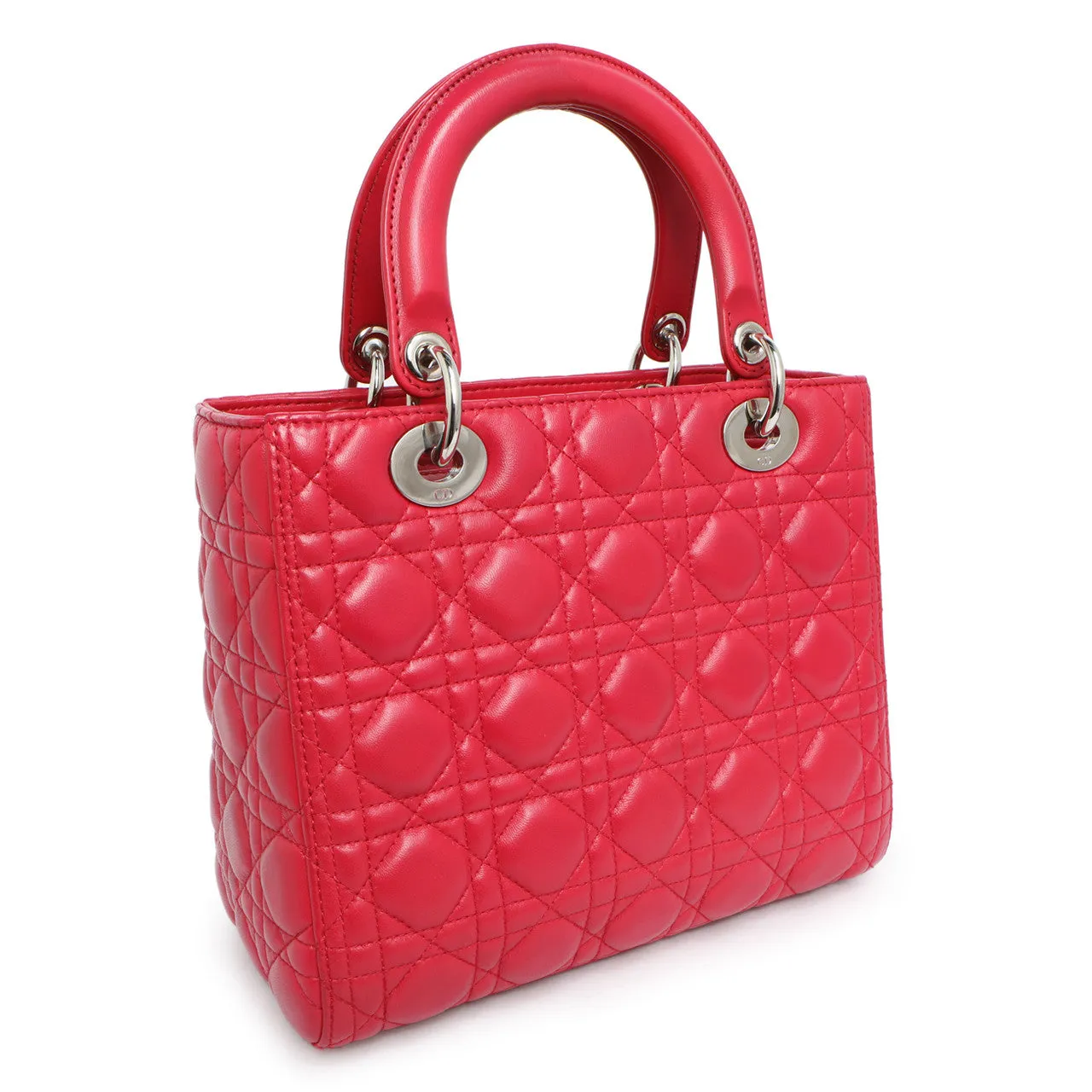 Christian Dior Fuchsia Lambskin Cannage Medium Lady Dior