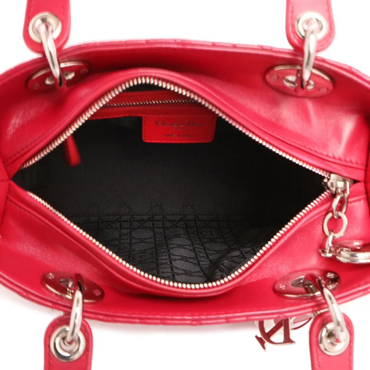 Christian Dior Fuchsia Lambskin Cannage Medium Lady Dior