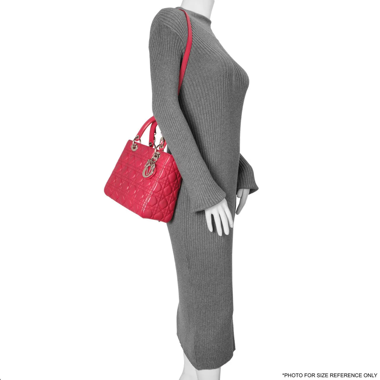 Christian Dior Fuchsia Lambskin Cannage Medium Lady Dior