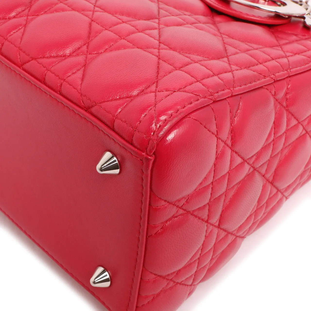 Christian Dior Fuchsia Lambskin Cannage Medium Lady Dior