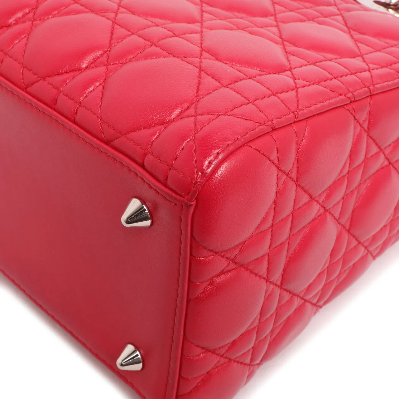 Christian Dior Fuchsia Lambskin Cannage Medium Lady Dior