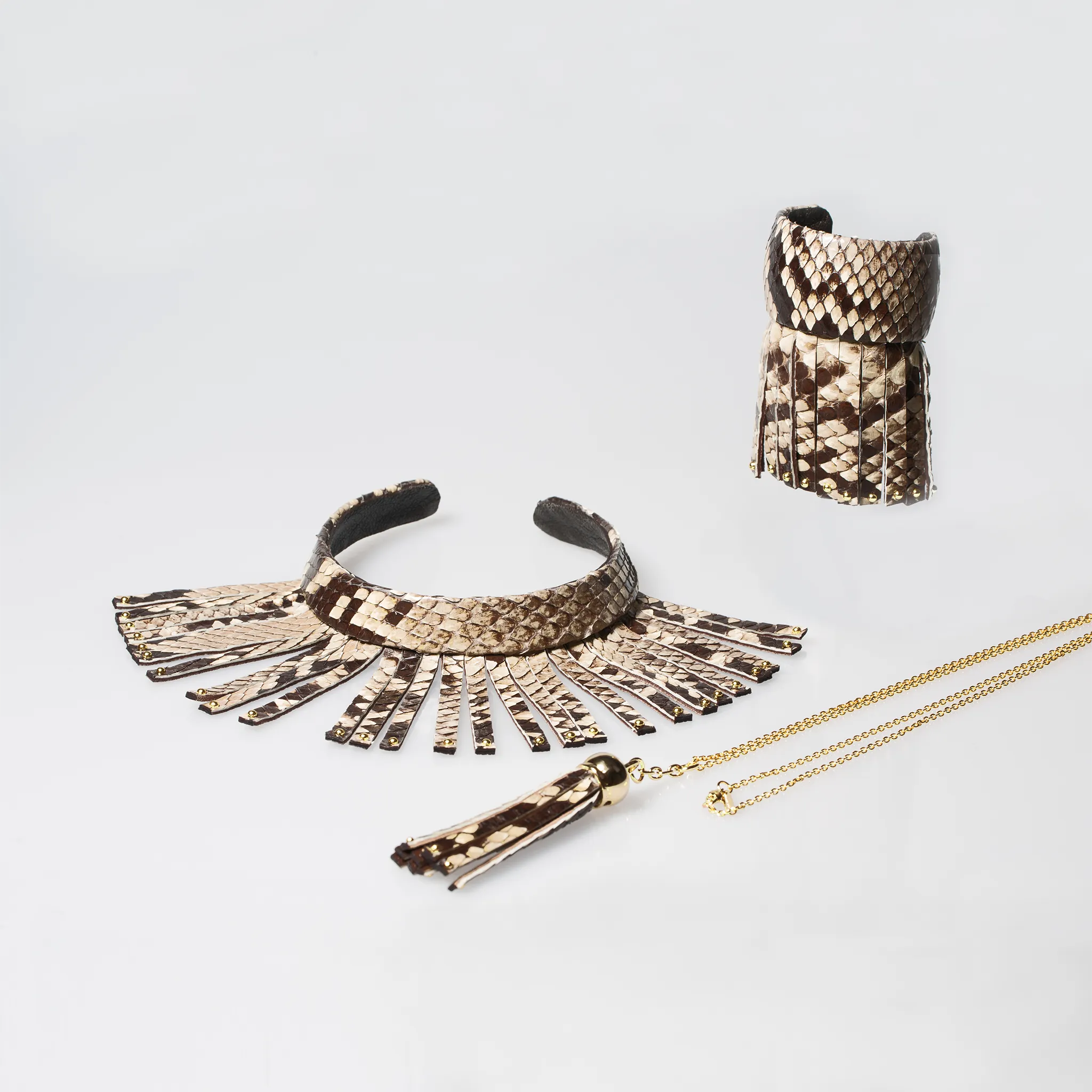 Christopher Augmon Amazon Natural Gold Studded Fringe Python Cuff