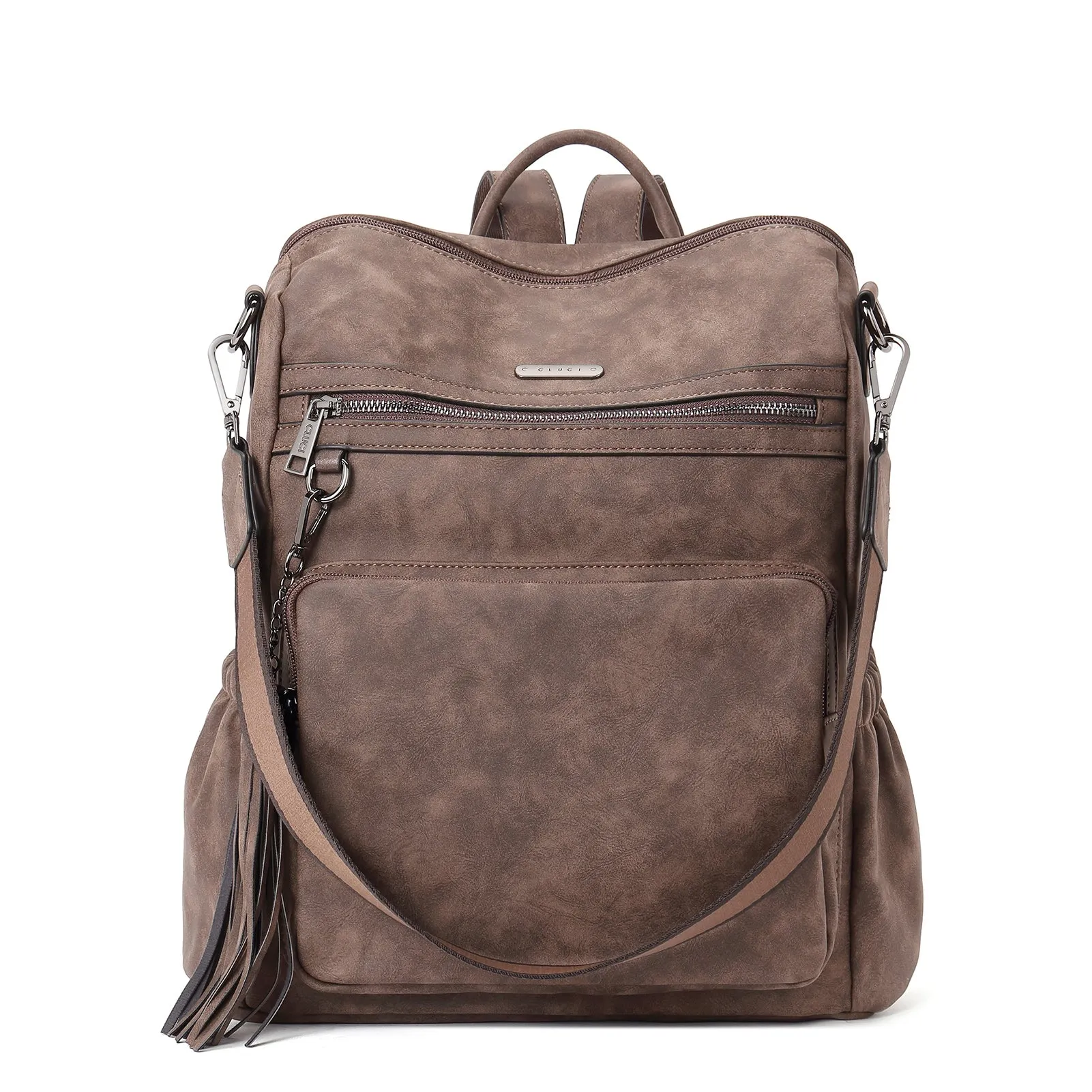 CLUCI Backpack Purse for Women Fashion Leather Designer Travel Large Ladies Shoulder Bags with Tassel
