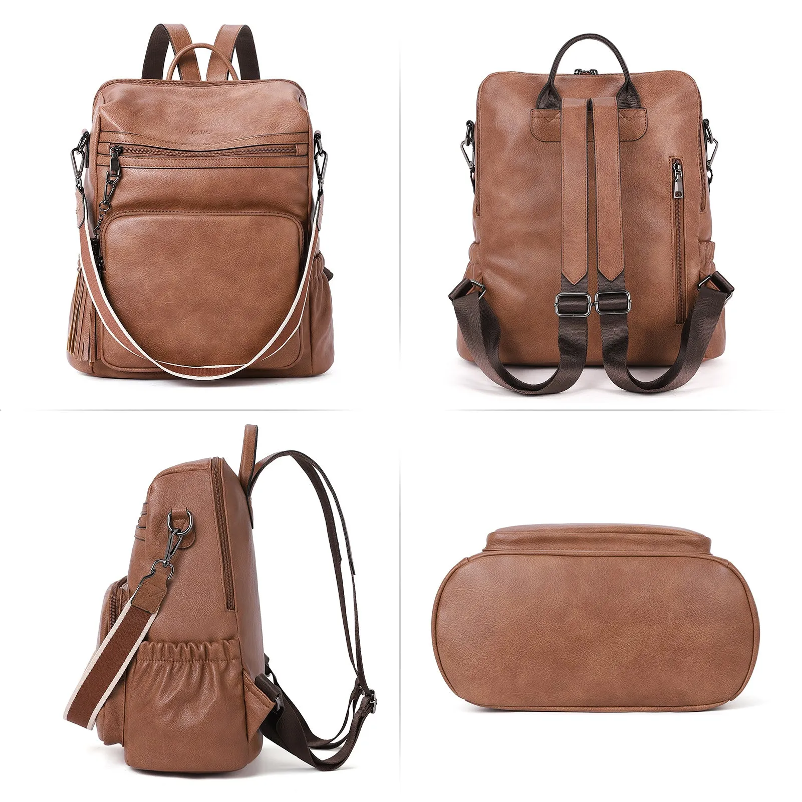 CLUCI Backpack Purse for Women Fashion Leather Designer Travel Large Ladies Shoulder Bags with Tassel