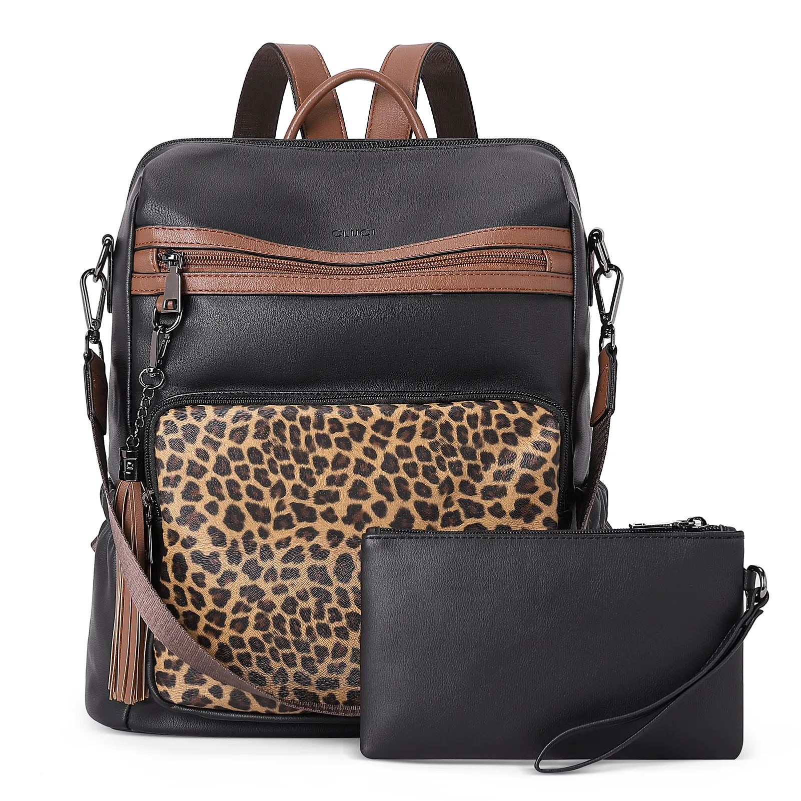 CLUCI Backpack Purse for Women Fashion Leather Designer Travel Large Ladies Shoulder Bags with Tassel