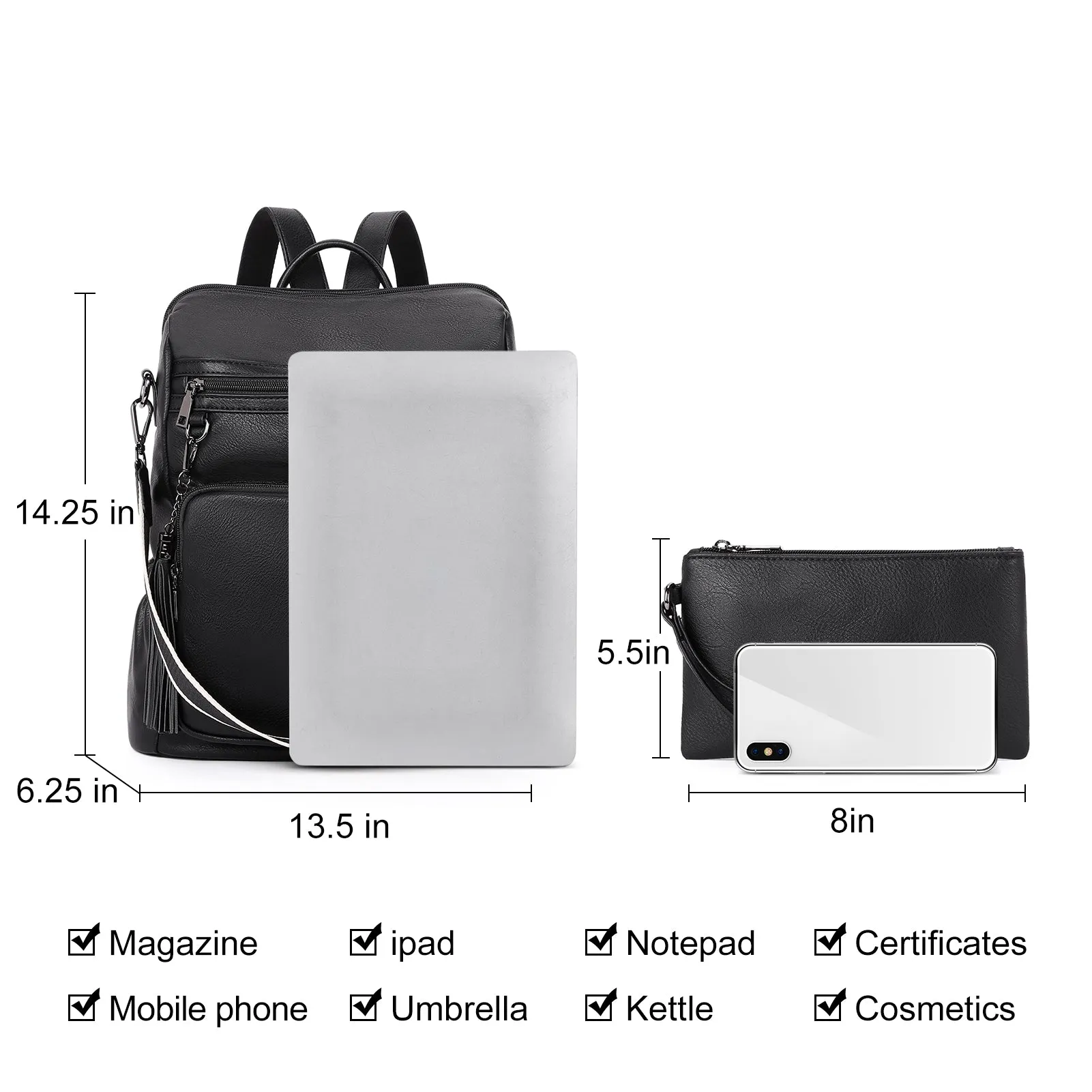 CLUCI Backpack Purse for Women Fashion Leather Designer Travel Large Ladies Shoulder Bags with Tassel