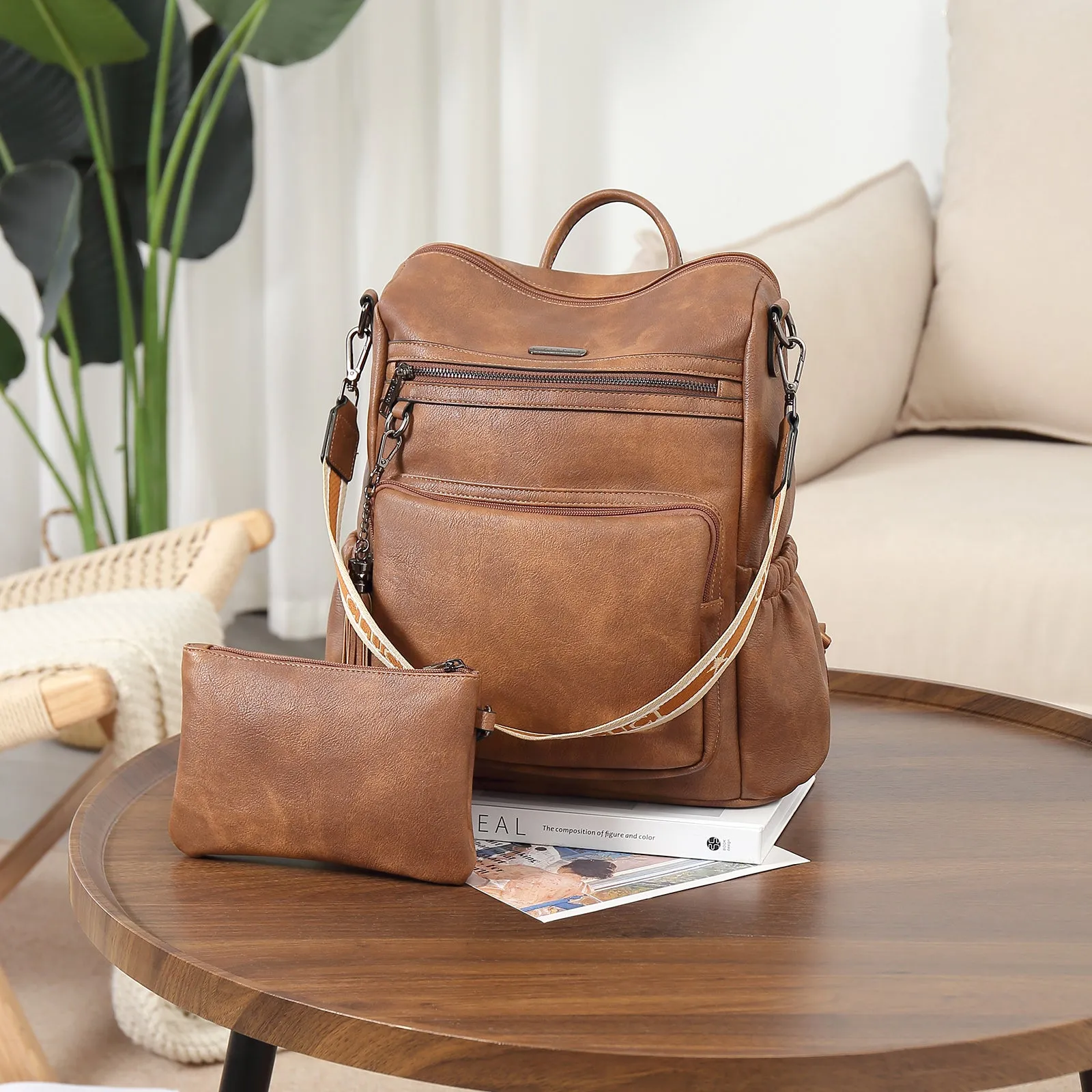 CLUCI Backpack Purse for Women Fashion Leather Designer Travel Large Ladies Shoulder Bags with Tassel