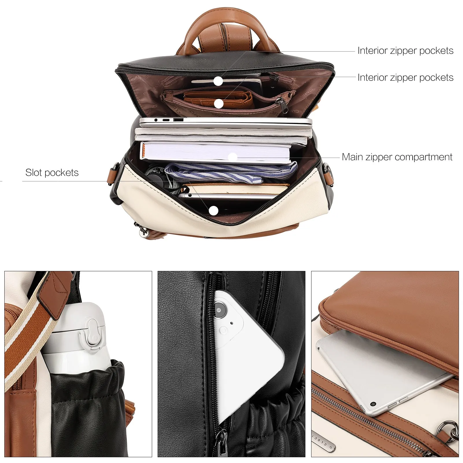CLUCI Backpack Purse for Women Fashion Leather Designer Travel Large Ladies Shoulder Bags with Tassel