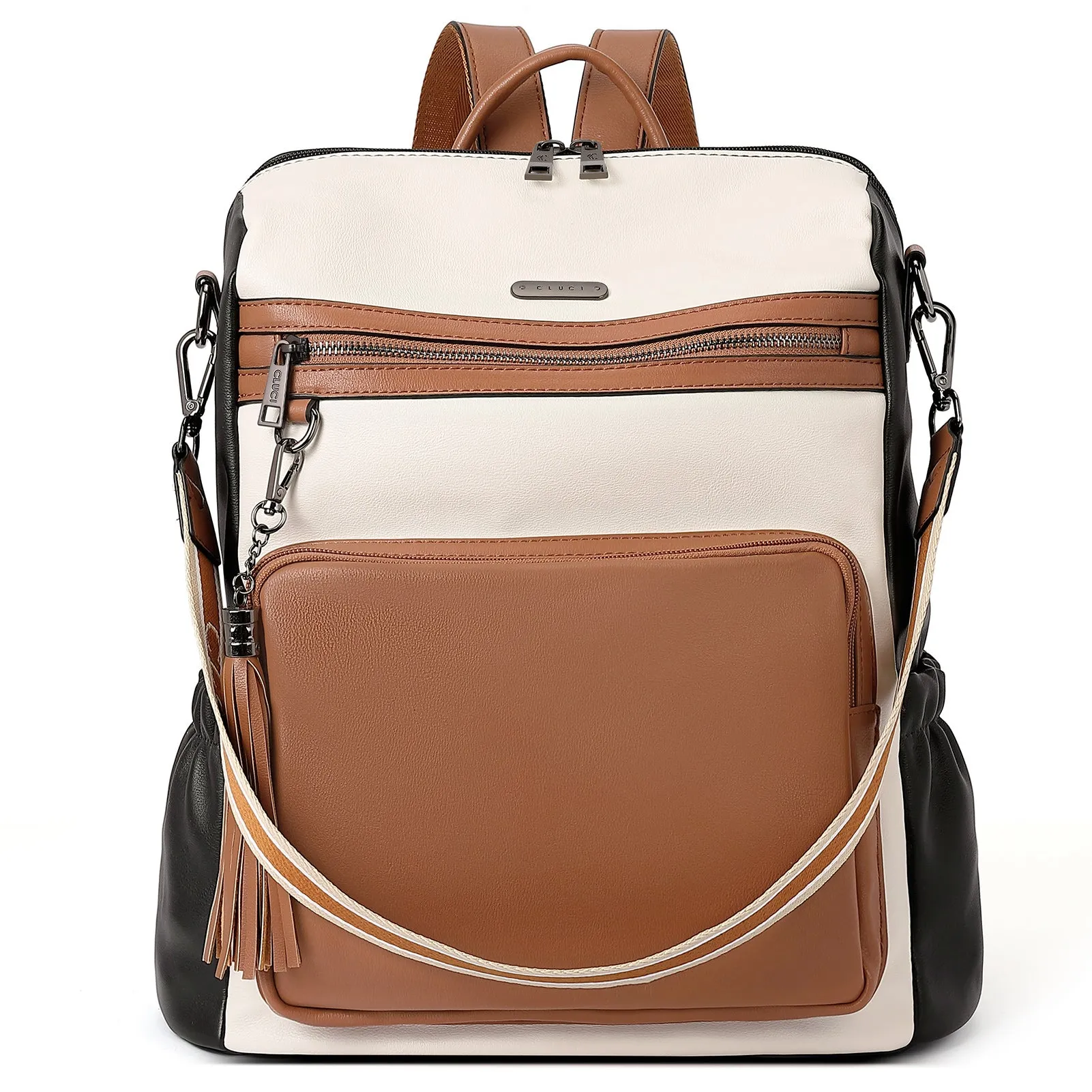 CLUCI Backpack Purse for Women Fashion Leather Designer Travel Large Ladies Shoulder Bags with Tassel