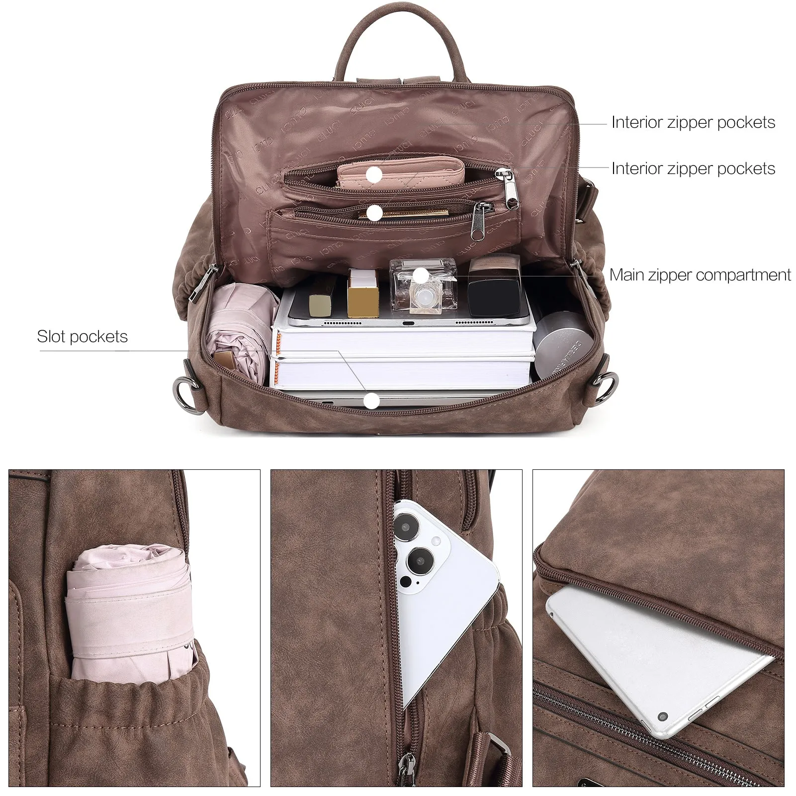 CLUCI Backpack Purse for Women Fashion Leather Designer Travel Large Ladies Shoulder Bags with Tassel