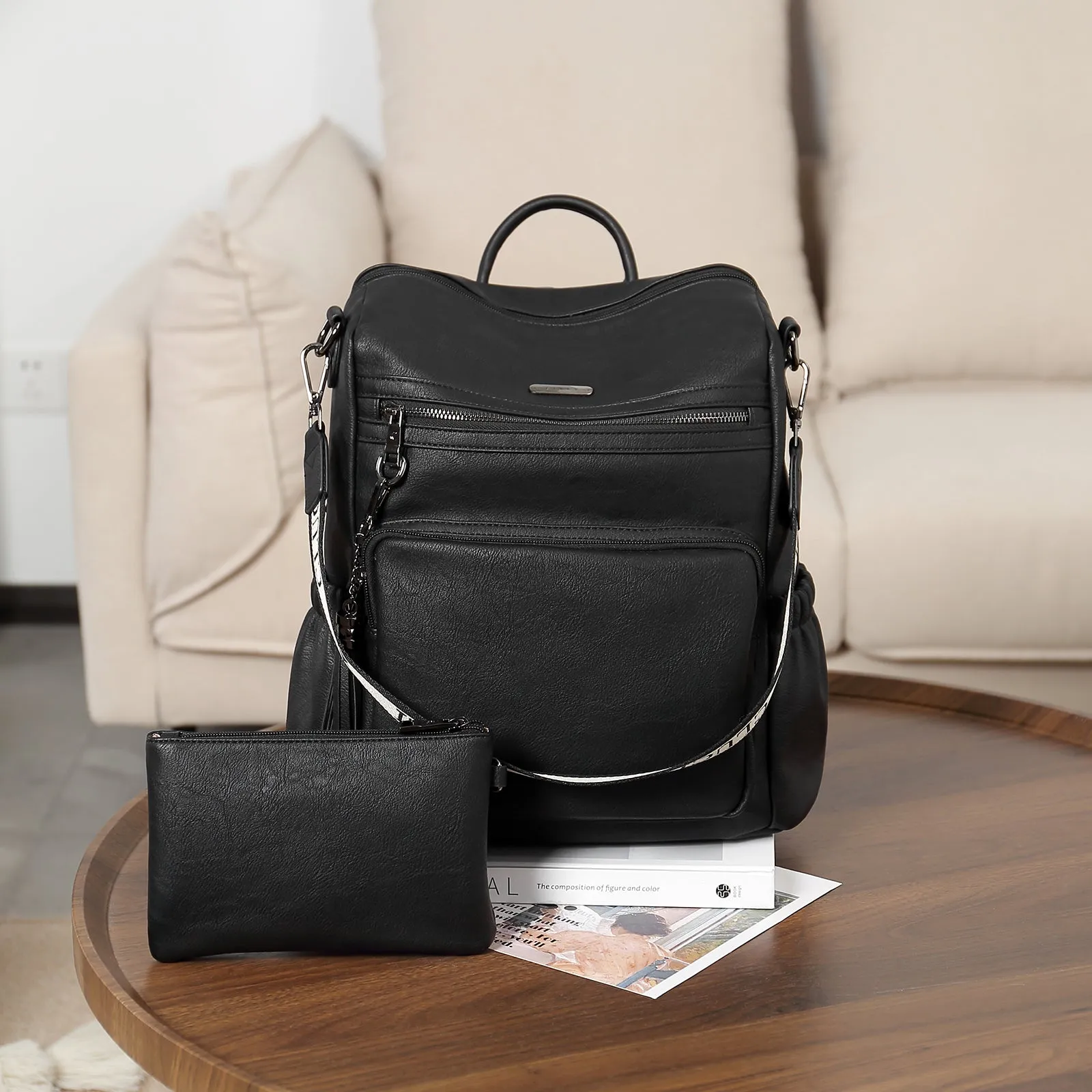 CLUCI Backpack Purse for Women Fashion Leather Designer Travel Large Ladies Shoulder Bags with Tassel