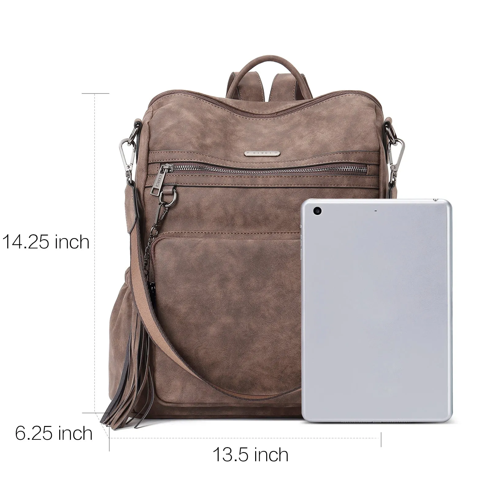 CLUCI Backpack Purse for Women Fashion Leather Designer Travel Large Ladies Shoulder Bags with Tassel