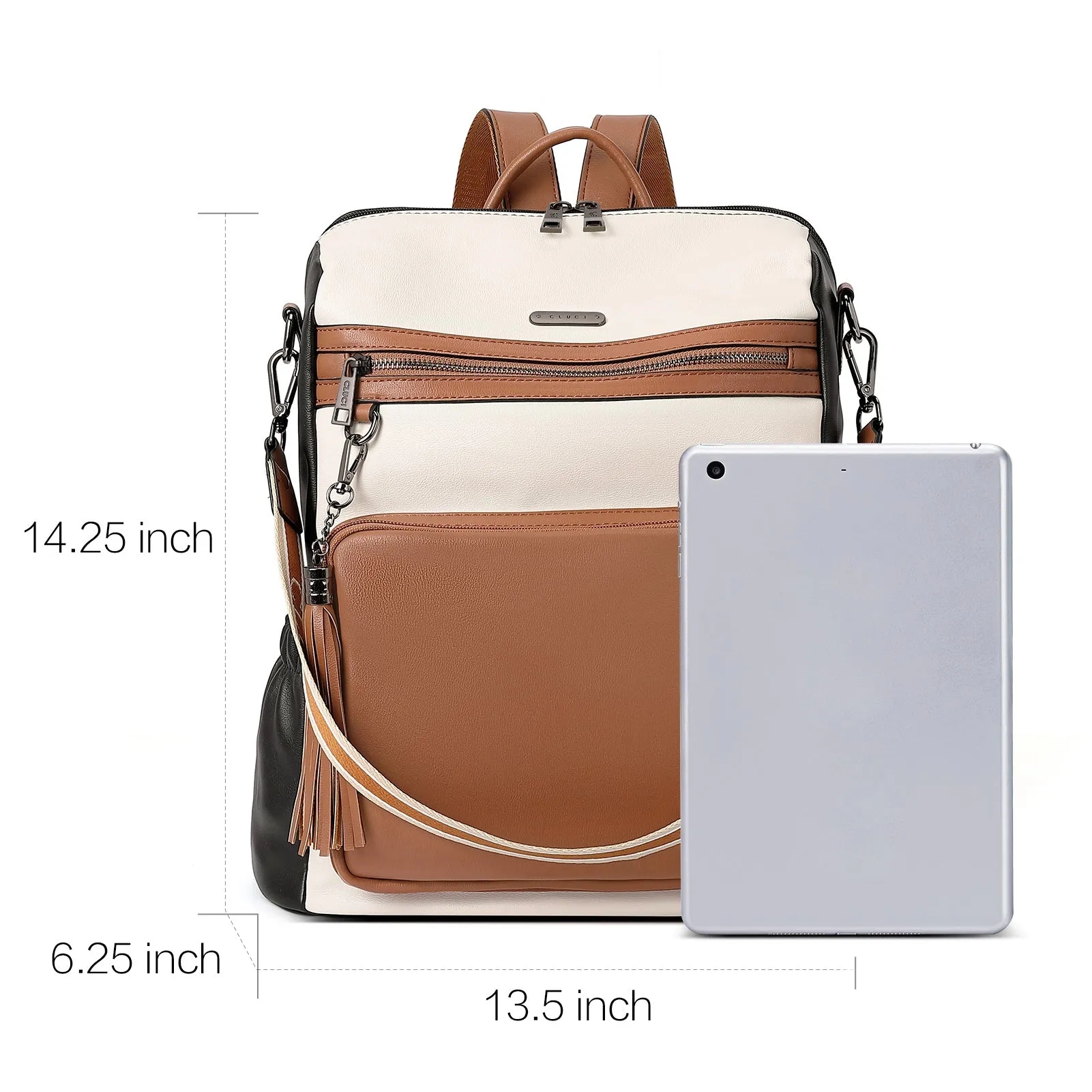 CLUCI Backpack Purse for Women Fashion Leather Designer Travel Large Ladies Shoulder Bags with Tassel