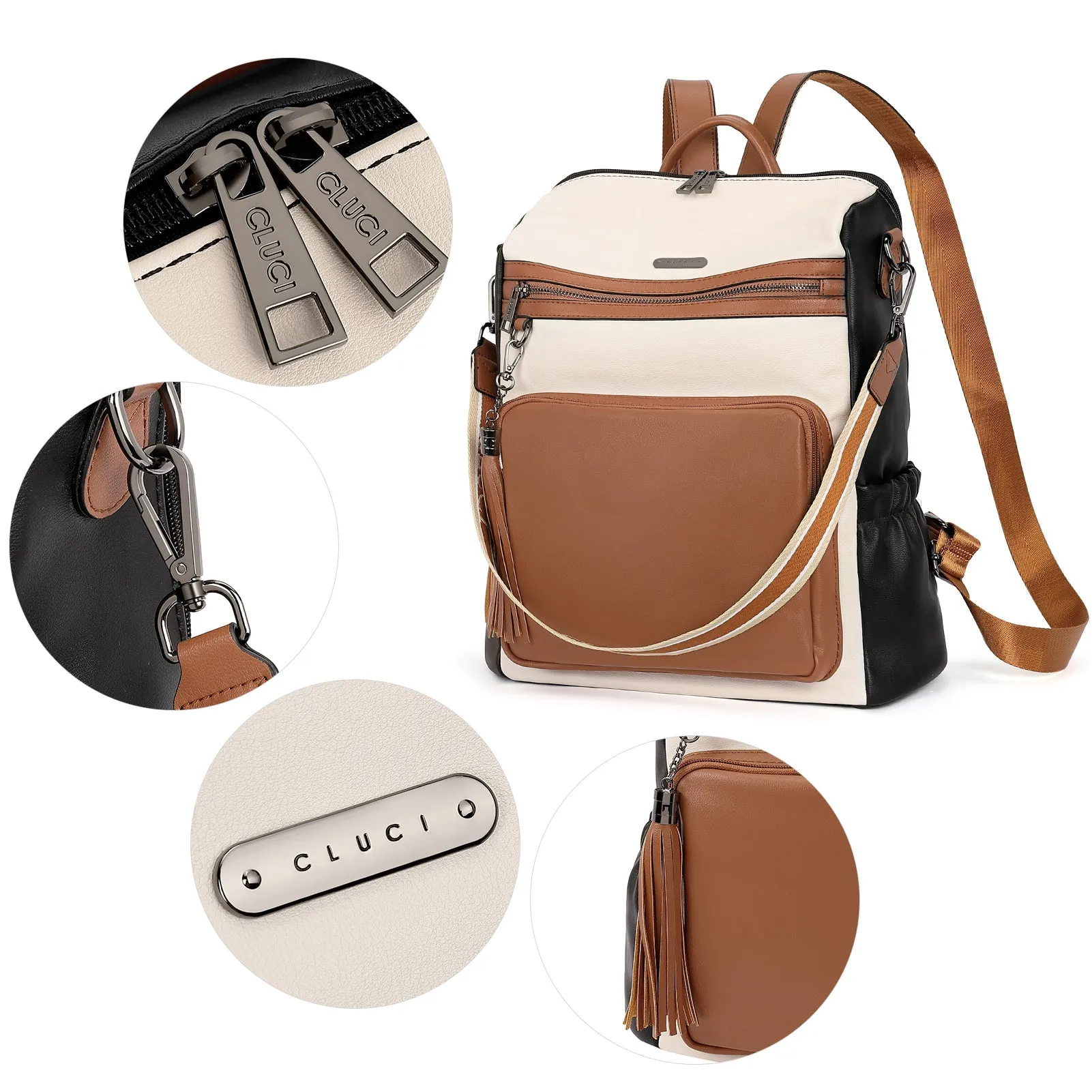 CLUCI Backpack Purse for Women Fashion Leather Designer Travel Large Ladies Shoulder Bags with Tassel