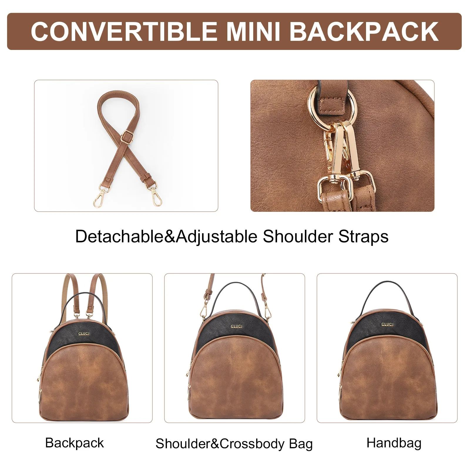 CLUCI Small Backpack Purse for Women Leather Shoulder Bags Lady Fashion Causal Travel Mini Daypack Convertible