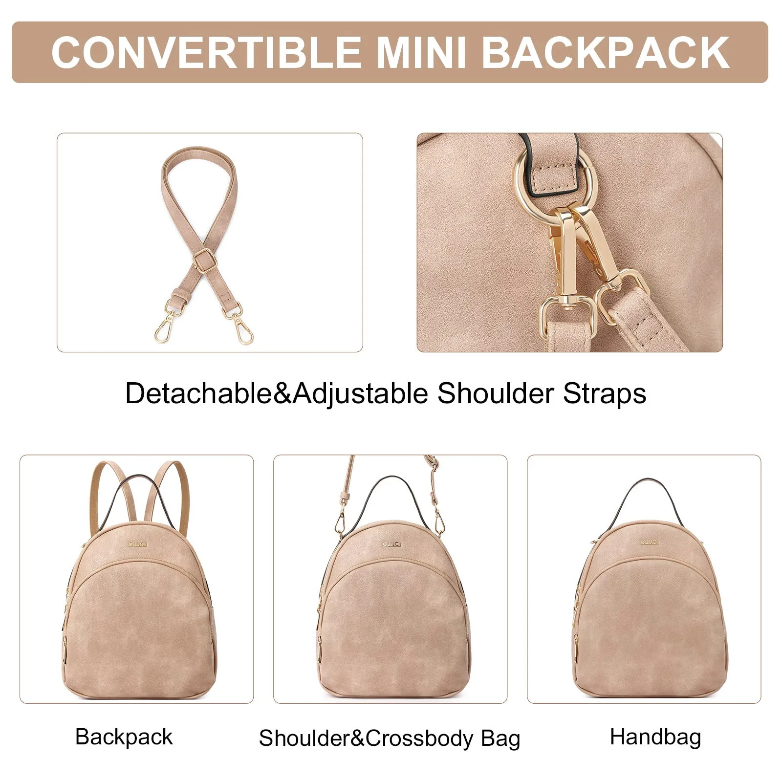 CLUCI Small Backpack Purse for Women Leather Shoulder Bags Lady Fashion Causal Travel Mini Daypack Convertible