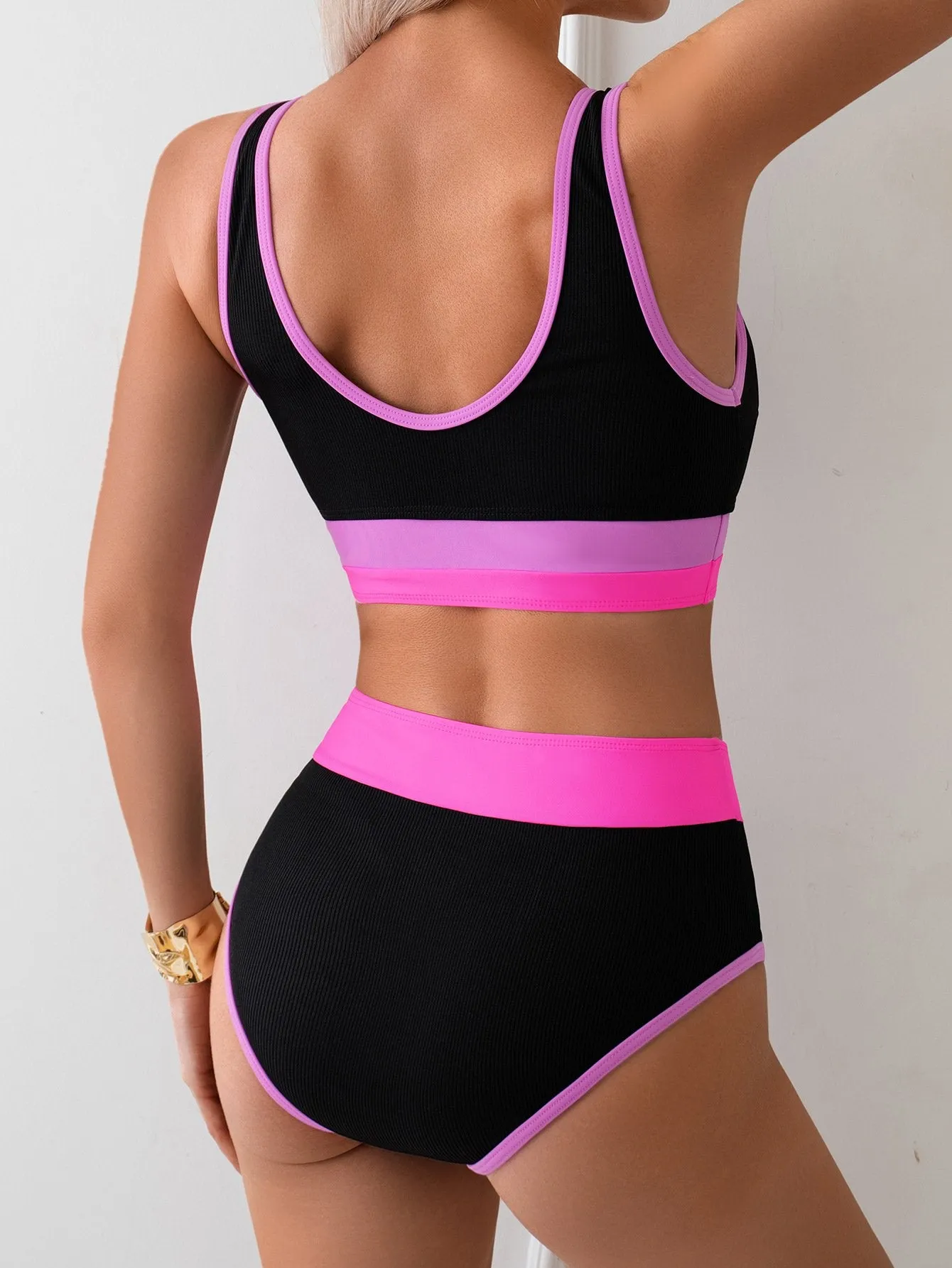 Color Blocking Bikini Swimsuit - Blue / S