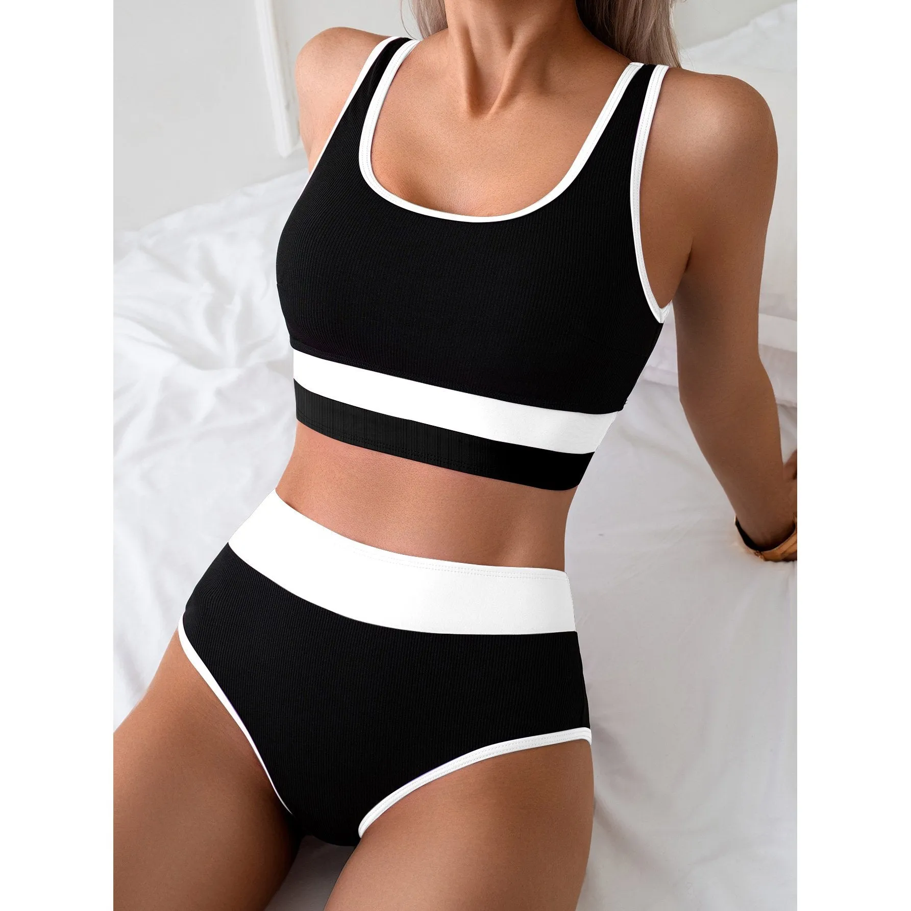 Color Blocking Bikini Swimsuit - Blue / S