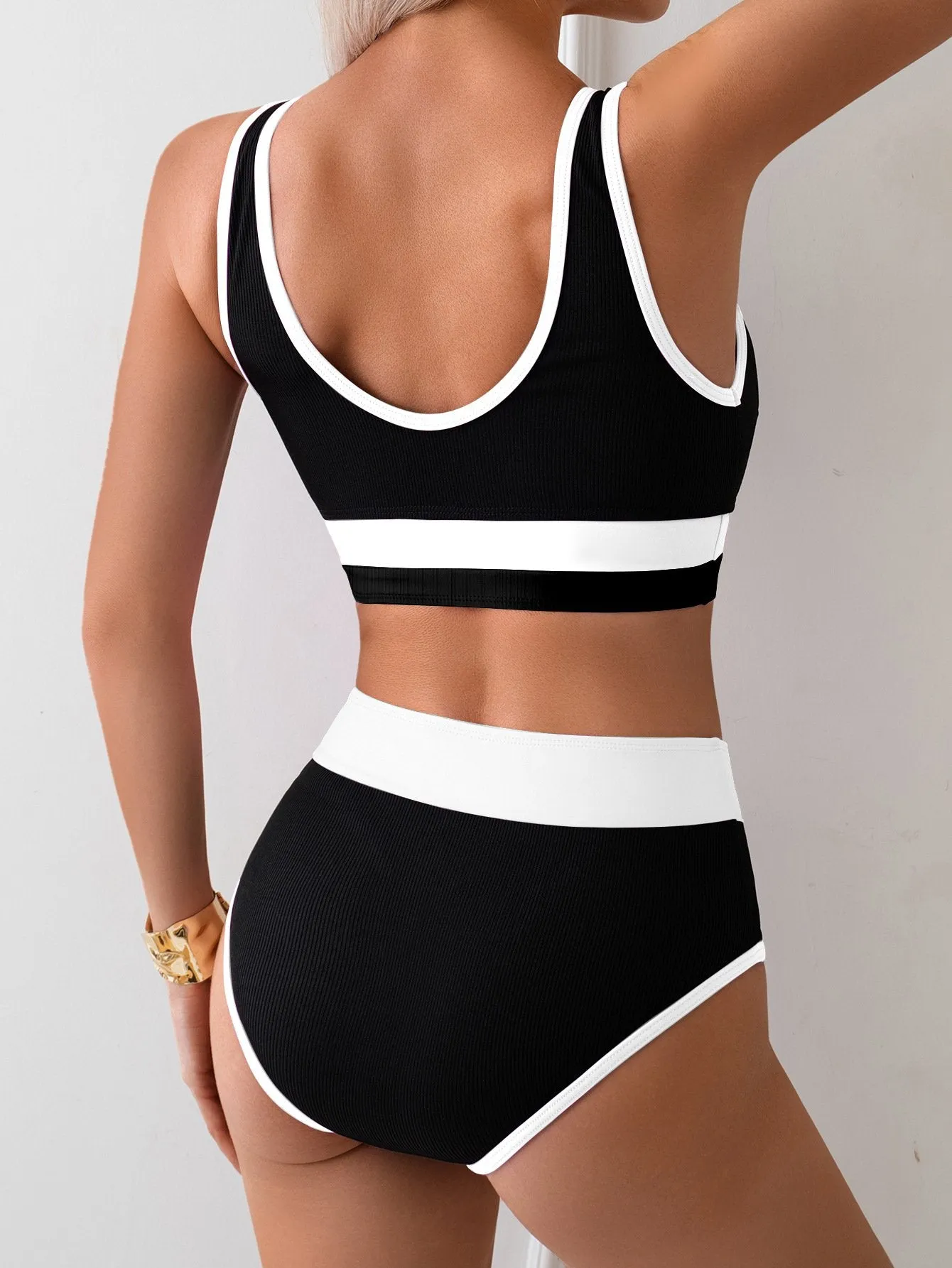 Color Blocking Bikini Swimsuit - Blue / S