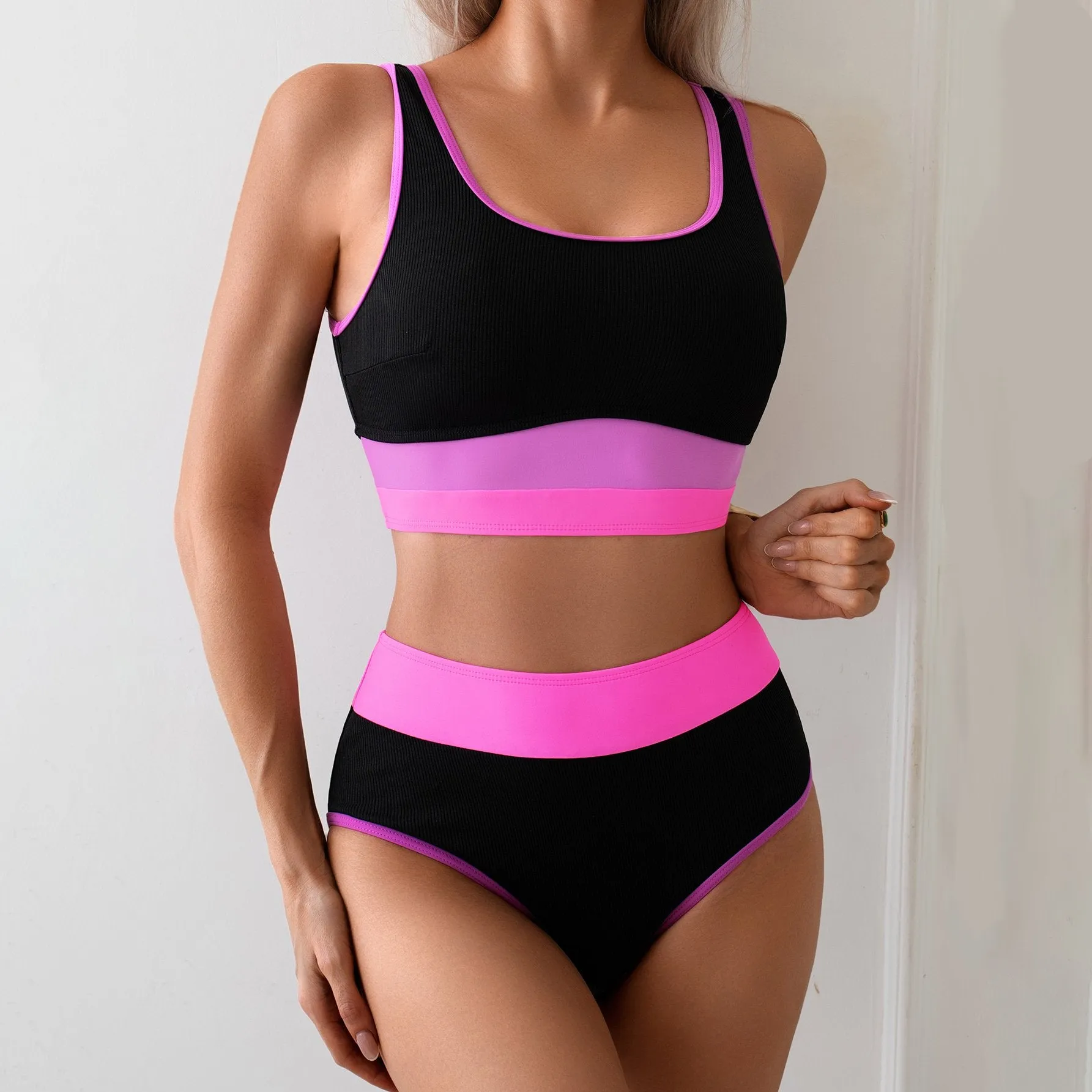 Color Blocking Bikini Swimsuit - Blue / S