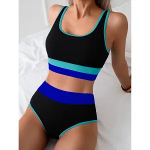 Color Blocking Bikini Swimsuit - Blue / S