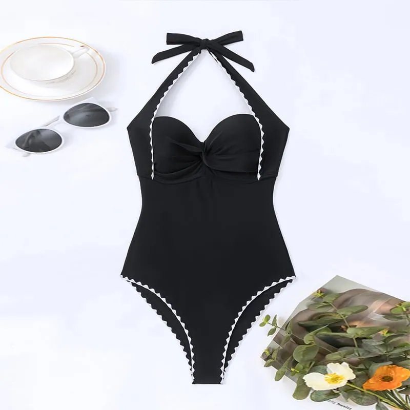 Color Blocking Onepiece Swimsuit - Black / S