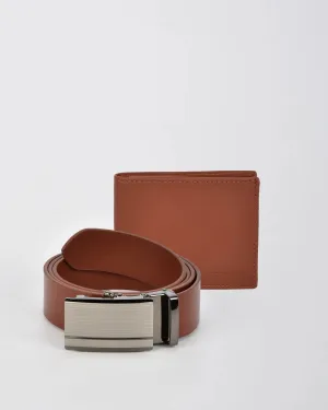 Combo Gift Boxed RFID Bifold Men's Leather Wallet & Matching Belt
