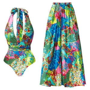 Convertible Printed One-Piece Swimsuit Set - As shown / S