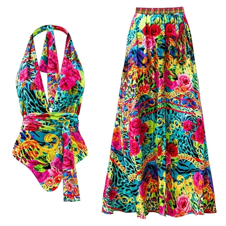 Convertible Printed One-Piece Swimsuit Set - As shown / S
