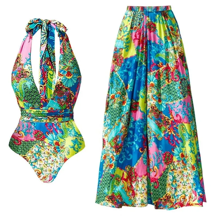 Convertible Printed One-Piece Swimsuit Set - As shown / S