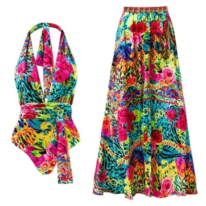 Convertible Printed One-Piece Swimsuit Set - As shown / S