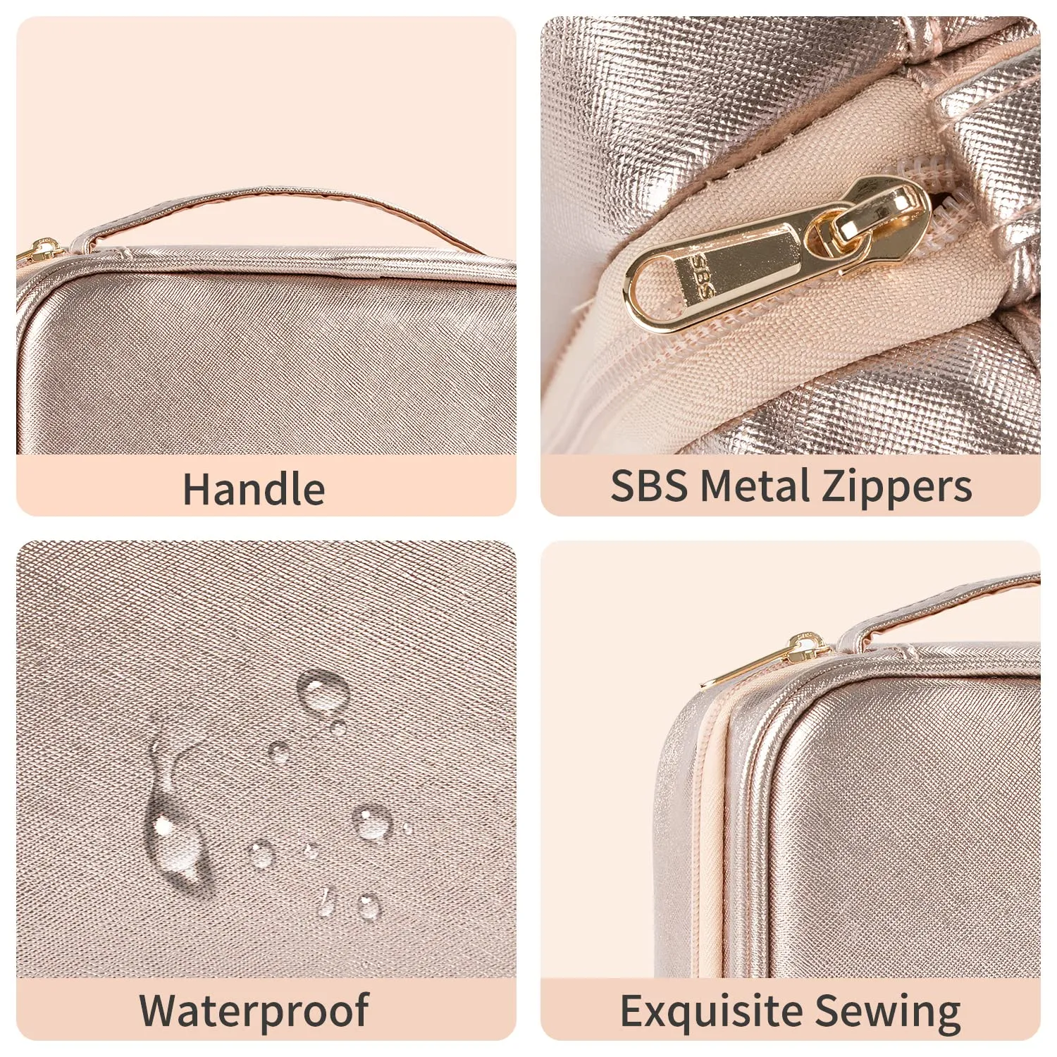 CUBETASTIC Toiletry Bag for Women - Hanging Travel Toiletry Bag with 360° Hook 3 Compartments Makeup Organizer with Portable Handle PU Leather Water-resistant Cosmetic Pouch