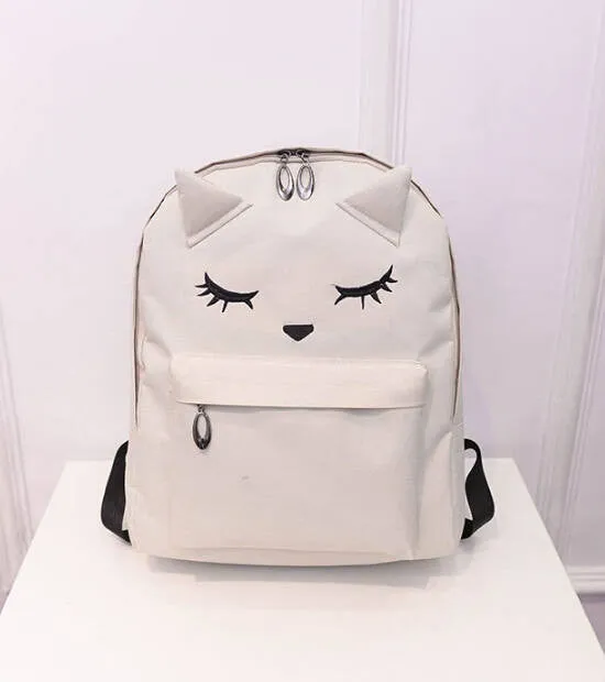Cute Cartoon Embroidery Cat Printing Backpack Canvas Backpacks For Teenage Girls College Style Casual Backpack Sac Mochilas