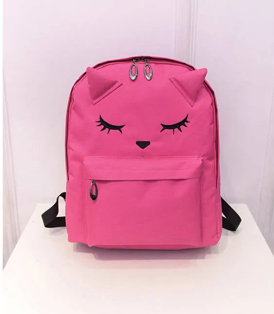 Cute Cartoon Embroidery Cat Printing Backpack Canvas Backpacks For Teenage Girls College Style Casual Backpack Sac Mochilas