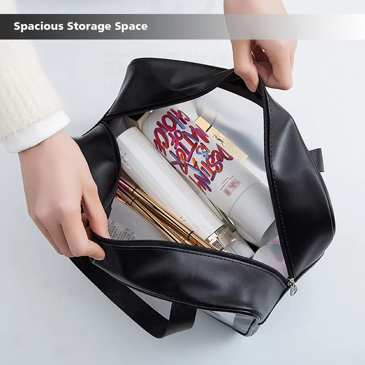 DAPOWER Travel Toiletry Bag for Women and Men, Matte Translucent Toiletry Bag with Handy Handle, Makeup Cosmetic Organizer Bag for Travel Toiletries Accessories (Black)