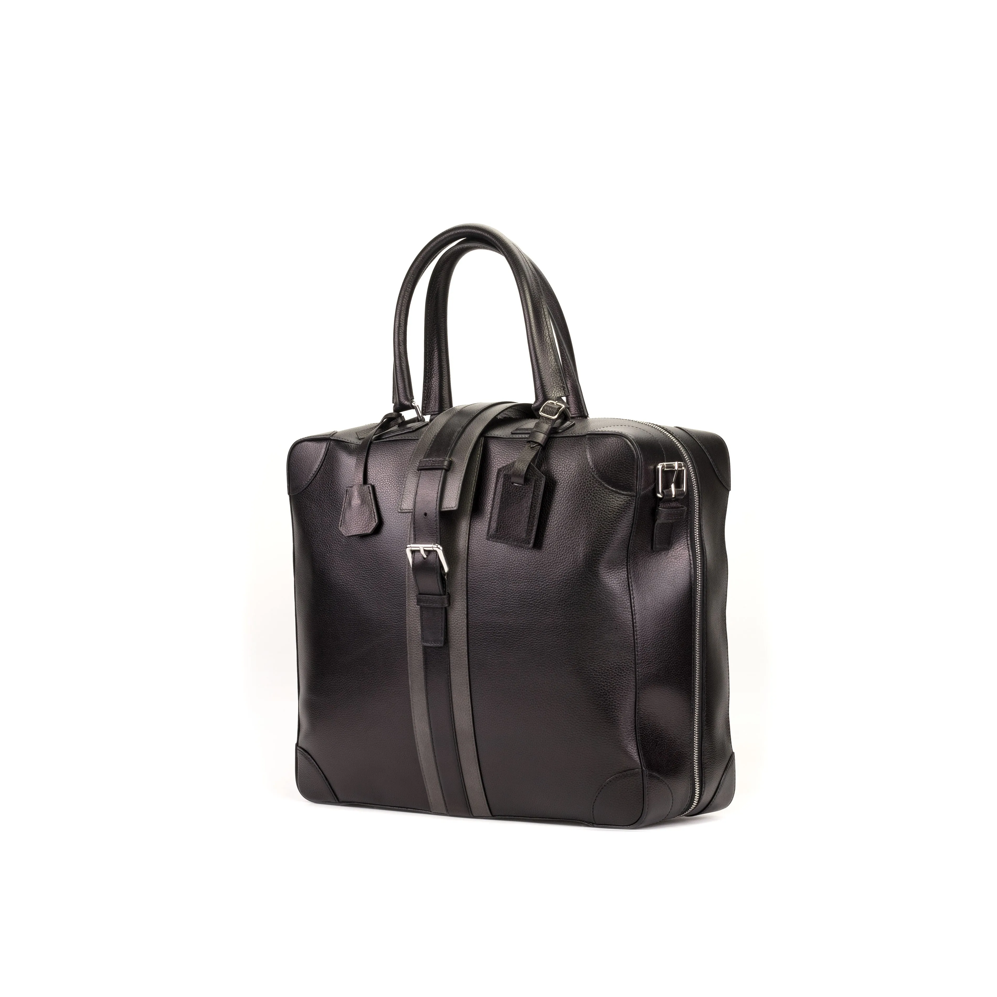 DapperFam Luxe Men's Travel Tote in Grey Painted Full Grain