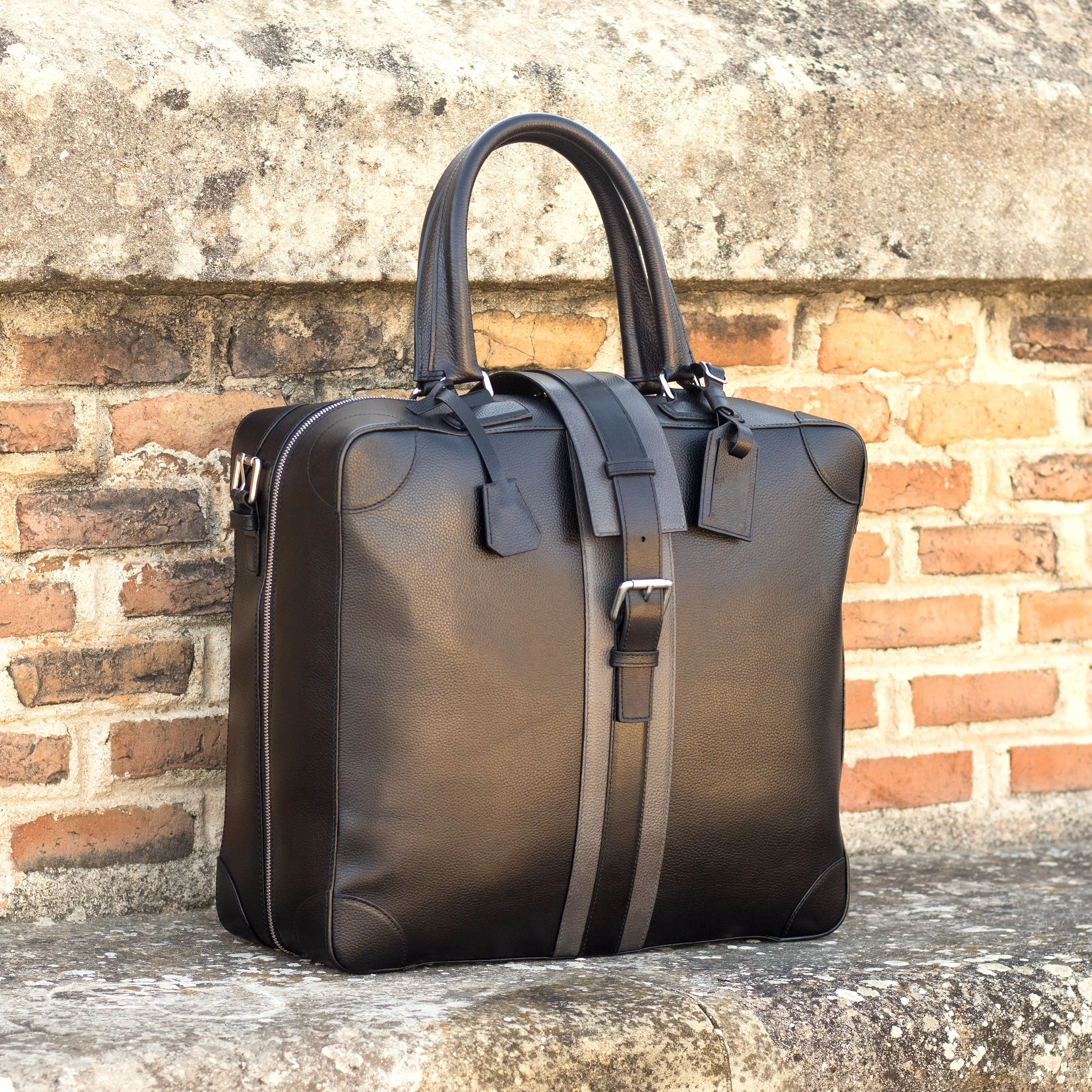 DapperFam Luxe Men's Travel Tote in Grey Painted Full Grain