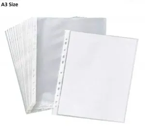 Digismart Pack of 25 Heavy Duty 200 Micron A3 Size Transparent Document Sleeves, Leaf Sheet Clear Certificates, Waterproof Sheet Protectors 11 Holes Punched