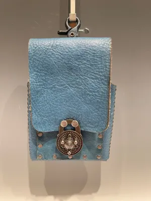 Distressed Blue Leather Cell Phone Case with Silver Closure MMP2