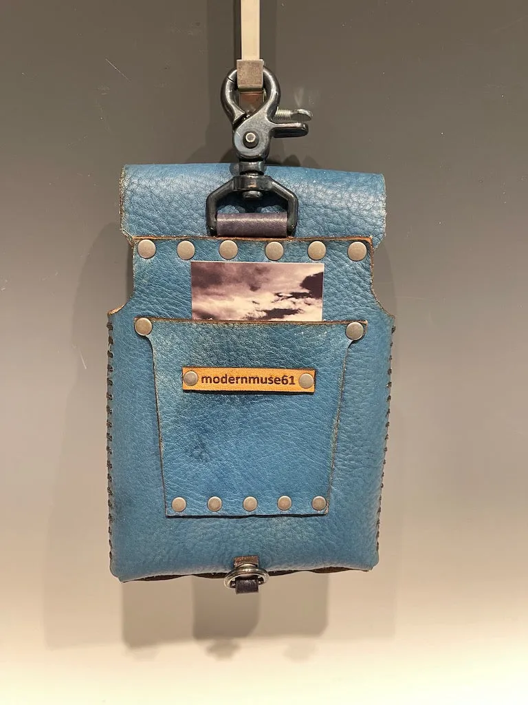 Distressed Blue Leather Cell Phone Case with Silver Closure MMP2